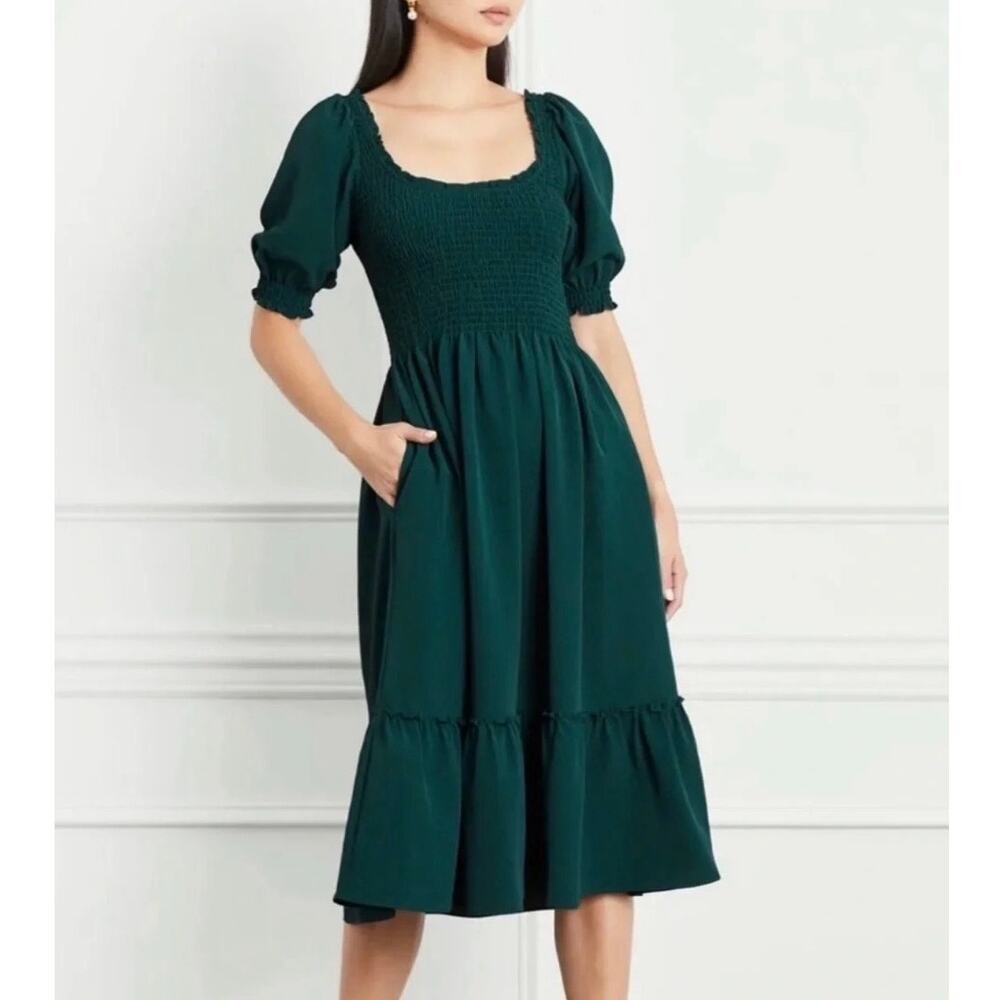 Hill House Louisa Nap Dress Emerald Forest Green Puff Sleeve Midi Dress Sz S